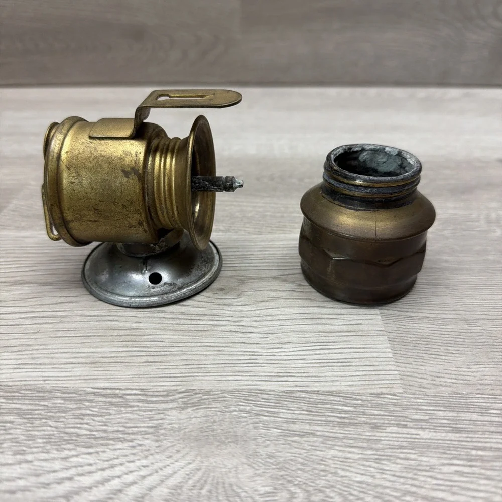 PREMIER Carbide Miners Light Untested & Auto-lite Brass Lamp Fuel Container VTG